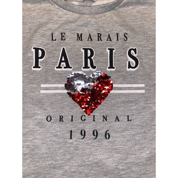 Le Marais Paris Original 1996 Gray Sequin Heart Sweatshirt - Picture 2 of 4